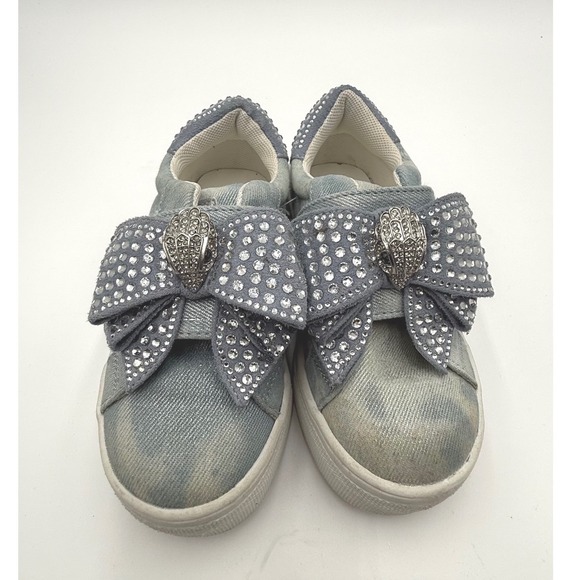 Kurt Geiger London Mini Laney Bow Blue Crystal Embellished Platform Sneakers 28 - Picture 4 of 10